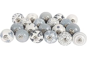 Shah Crafts. Grey and White Ceramic Door Knobs, Set of 10 Premium Quality Assorted Designs Handmade Vintage, Shabby Chic, Interior Furniture, Cabinet Cupboard Wardrobe Drawers Pulls Handles