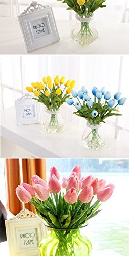 20 Stück Tulpe künstliche Blumen mit Blätter Dekoriere Kunstblumen Latex Real Touch Bridal Wedding Bouquet Home Decor Gelb - 4