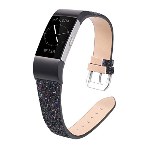 Preisvergleich Produktbild Happysdh Armband für Fitbit Charge2, Smartwatch Zubehör Blitz Leder Ersatzarmband Armbänder Smartwatch für Frauen