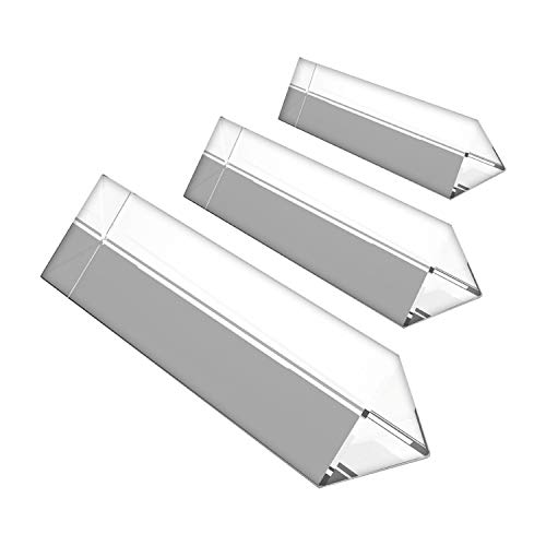 BELLE VOUS 3 teiliges Kristallprisma Set - Kristall optisches Glas Dreieckiges Glas Prisma - Längen 15,10,6cm mit Geschenkbox - Prisma zum Unterrichten von Lichtspektrum Physik, Prisma Fotografie