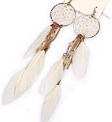 WANYAO 1 Pair Fashion Dream Catcher Feather Long Pendant Drop Earrings (two colors)
