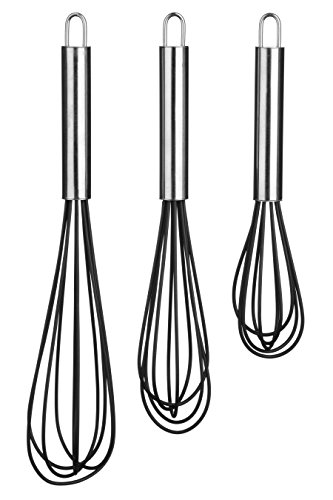 Premier Housewares Schneebesen-Set, Silikon mit Edelstahl-Griff, 3-teilig, Schwarz
