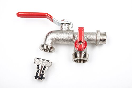derClou24 Doppel-Kugelauslaufventil Auslaufhahn mit zweitem Abgang Messing matt verchromt, 6825132013 - 2