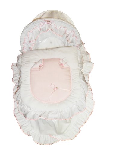 Beautiful Girls Pink Roses Moses Basket With Long Skirt & White Wooden Folding Stand