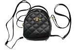 Pequeña mochila a la moda. Bolso de Mano pequeño Acolchado Negro con Abeja Dorada