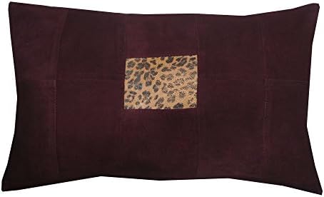 Genuine suede leather cushion cover with leopard printed suede and burgundy suede. 12in x 20in or 30cm x 50cm