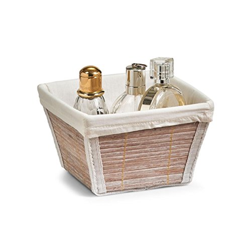 Zeller Aufbewahrungskorb Bamboo 2er Set, 14 x 14 x 9 cm rechteckig und 19 x 14 x 9 cm quadratisch, Bambus und Stoff; als Brotkorb oder Deko-Körbchen für Bad-Utensilien - 2