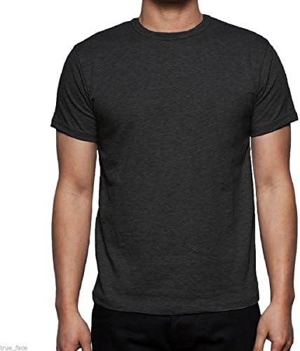 Men’s Plain 100% Cotton Casual Short Sleeve Rib Crew Neck T- Shirt (XXL, Charcoal)