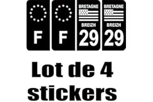 Bearn 29 Bretagne Breizh département région + F-Europe Autocollant Plaque immatriculation Auto Voiture Sticker, Couleur : Noir, Angle : Arrondi