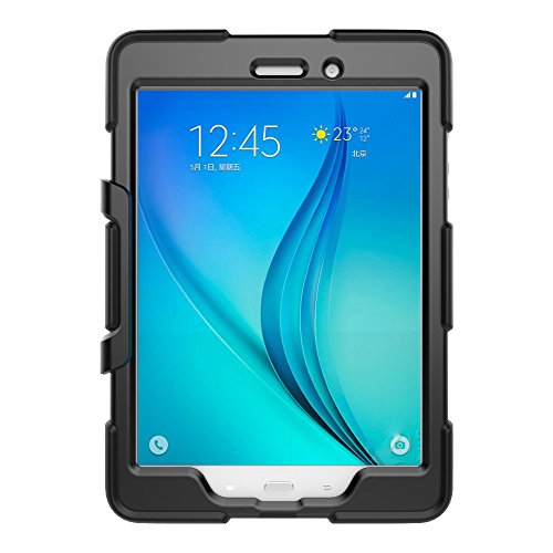 Outdoor Hülle für Samsung Galaxy SM-T550 Cover 9.7 Zoll 3in1 Stoßfest Hybrid SM-T555 Hardcase und Weiche Silikon Schutzhülle Tasche Case (Schwarz) - 6