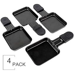 Coupelle Raclette Barbecue Revêtement Antiadhésif en Fonte Mini Assiette avec Poignée Isolée, 18x8cm, 4 Pièces