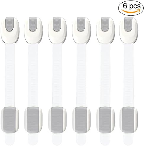 Child/Baby Safety Cupboard Strap Locks - JamHooDirect Adjustable Child Safety Locks - Baby Proof Your Cabinets, Appliances, Drawers, Toilet Seat with No Trapped Fingers - Grey, 6 Pack