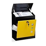 Relaxdays 10020775_359 Boîte aux Lettres Murale Grande XL pour Paquet avec clapet sécurité avec clés HxlxP: 53 x 43,5 x 26 cm, Noir-Jaune