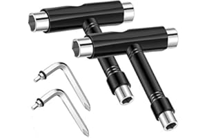 QWEPU 2PCS Tout en 1 Multi-Fonction en Forme de T Outil pour Skateboard Trottinette à roulettes Longue Planche Outil de Skate Multifonction Portable en T avec clé Allen de Type T