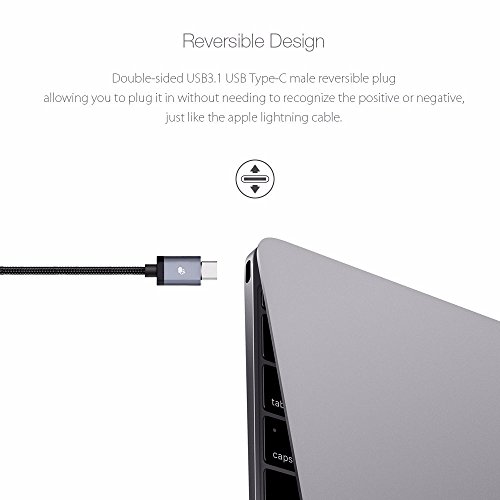 USB C Kabel, BlitzWolf 1M Nylon Typ C Datenkabel Doppelseitig für Nexus 5X 6P, OnePlus 2, Nokia N1, Xiaomi 4C, Zuk Z1, Apple Macbook(Schwarz) - 6