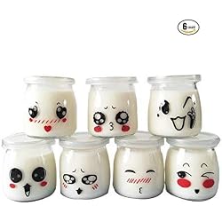 Pots pour yaourt ou crème dessert en verre avec décor émoticône et couvercles, contenance 100 ml
