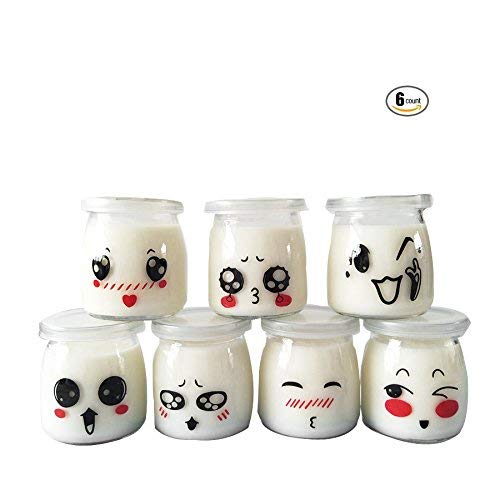 Pots pour yaourt ou crème dessert en verre avec décor émoticône et couvercles, contenance 100 ml