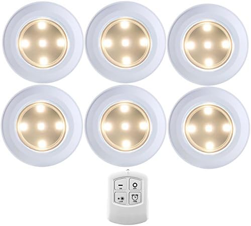 Remote Control Puck Lights, HeQiao 6 Pack Decorative Wireless Push Stick Light Battery Tap Lights Magnetic LED Night Light for Kitchen Under-Cabinets Closets (Warm Yellow)