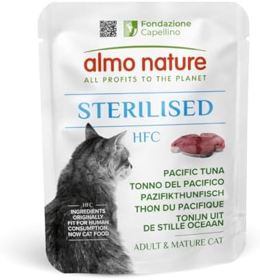 Almo Nature HFC Functional Sterilised - Alimento Umido per Gatti Adulti - Tonno del Pacifico - Qualità Human Grade, Senza Glutine, Monoproteico - 50g, Confezione da 24