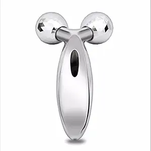 Culina Manual 3D Massager Roller 360 Rotate Face Full Body Shape Skin Lifting Wrinkle Remover Facial Massage Relaxation Tool (Silver, 15.5 x 9.5 x 5 cm)