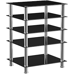 RFIVER Meuble HiFi Console 5-Tier Audio Video Support pour Boitier TV Lecteur DVDT Xbox Gaming Consoles Verre Trempé Noir HF1002