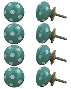 8 Pieces Wardrobe Knobs | Ceramic Kitchen Cabinet Door Handles | Green Kichen Cabinet Knobs | Polka Dot Kids Drawer Pulls | 4.44 cm Knobs