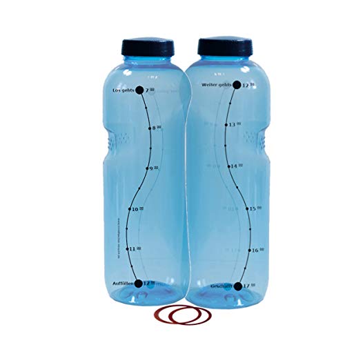 2 Original Kavodrink Trinkuhr TRITAN Trinkflasche 1,0 Liter (rund) mit Silikon Dichtringen