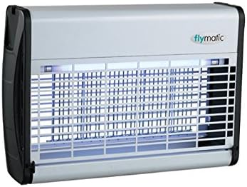 Flymatic Pro Electric Fly Insect Wasp &amp; Moth Killer Zapper - UV &amp; High Powered Killing Grid - White Steel Casing (16 WATT)