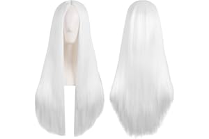 Colorful panda 32 pulgadas 80 cm Blanco cosplay largo peluca sedosa recta para mujeres, Niñas pelo sintético largo y liso para disfraz anime Fiesta Halloween