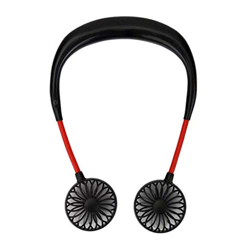 Preisvergleich Produktbild Kitzen Mini-Lüfter, Nackenlüfter, Hängender Doppel-Lüfter, Wiederaufladbarer Tragbarer USB-Lüfter Mini-Nackenlüfter,Black