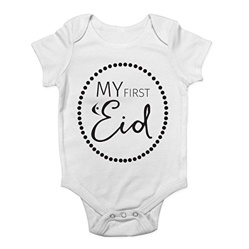 My First Eid Muslim Festival Celebration Cute Boys and Girls Baby Vest Bodysuit (6-9 Months, White)