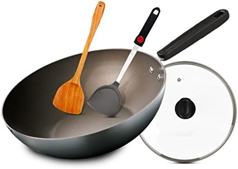 LINGZHIGAN Aluminum Alloy Wok Non-stick Pan No Fumes Tempered Glass Cover Flat Non-stick Frying Pan Cooking Black ( Color : Caliber 30m )