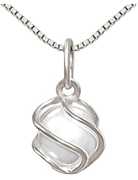 CLEVER SCHMUCK-SET Silberner Anhänger mit Perle Ø 10 mm weiß umschlungen im Silberkäfig glänzend und Venezia 50...