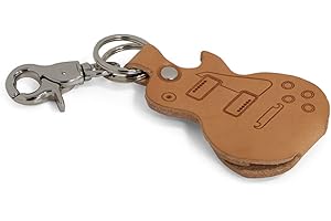 ends cuoio Porte-médiator en Forme de Guitare électrique Gibson Les Paul en Cuir véritable avec Porte-clés et Mousqueton fabriqué en Italie (Ocre -Forme Gibson Les Paul)