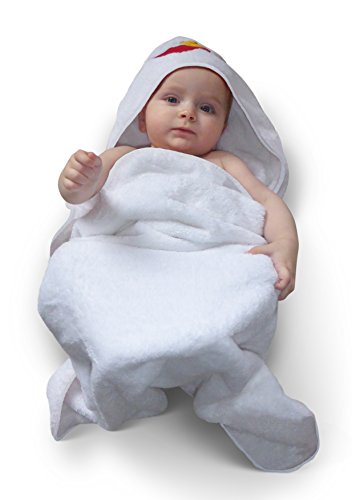 Luxury Organic Cotton Hooded Bath Towel for Baby & Toddler; Large, Thick, Soft, White, Double Sided Terry & Hypoallergenic - an Ideal Gift by Contented Infant