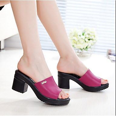 RTRY Women'S Slipper Gladiator Real Leather Summer Casual Gladiator Block Heel Light Blue Dark Red Black 1In-1 3/4In Dark Red Us9.5-10/Eu41/Uk7.5-8/Cn42