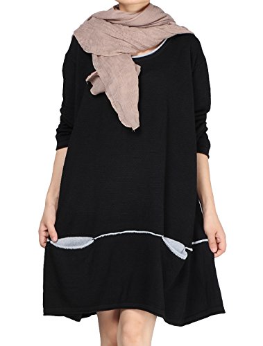 MatchLife Women's New Crew Neck Loose Fit Sweater Black