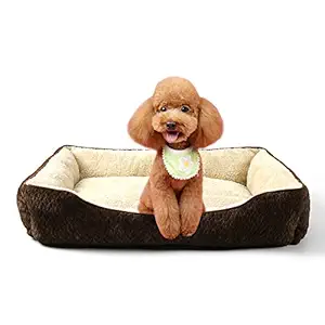 JMHUND Luxury Faux Fur Dog Beds for Medium Dogs for Small Dogs, Rectangle Plush Pet Cat Bed, Machine Washable Soft Dog Pillow for Crate with Premium High Resilience PP Cotton, Brown L