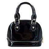  AiSi Damen mini Lack Leder Handtasche/Damenhandtasche/ Schultertasche/Crossbody Bag/Umhängetaschen/ Henkeltasche mit Reißverschluss Umhängekette Schwarz