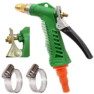 IKTU Garden Hose Nozzle Water Spray Gun with 2 Hose Clamps for Gardening Watering Plants Clean Lawn Car Wash Bike
