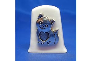 BIRCHCROFT CHINA Birchcroft Porcelain China Collectable Thimble - Antique Silver Love Cat