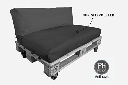 Patchhome Palettenkissen - Palettenpolster - Palettenauflage Sitzfläche für In & Outdoor in Anthrazit, Größe: 120x60x10cm, 25 versch. Farben und 7 Größen zur Auswahl
