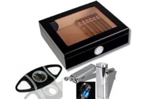 Lifestyle-Ambiente Humidorset Black-Editon Sichtfenster Polymerbefeuchter Set inkl Tastingbogen