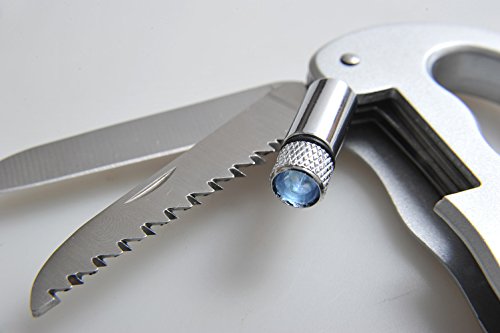 Huntington Karabiner mit Messer, Säge und Taschenlampe mit Schloss, silberfarben, Mod. A08-LCK DE - 2