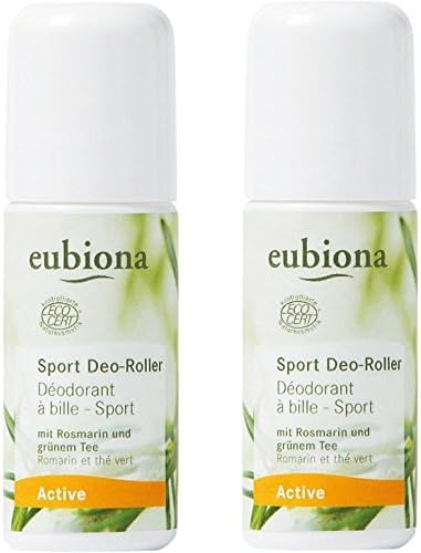 EubionaActive Sport Deodorant Roll-On Pack of 2 (2 x 50 ml) (Organic, Vegan, Natural Cosmetics) Deodorant Roll-On x2