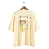  Himifashion - Camiseta - Floral - Cuello Redondo - para Mujer Blanco Amarillo Talla única