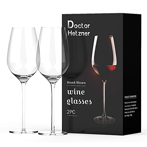 Doctor Hetzner Vaso de cristal de vino blanco y rojo sin plomo, 2 unidades U-shaped