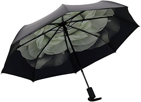 Folding Automatic Umbrella Windproof Black - Anti-UV Travel Umbrella Compact with Super Absorbent Microfiber Umbrella Cover