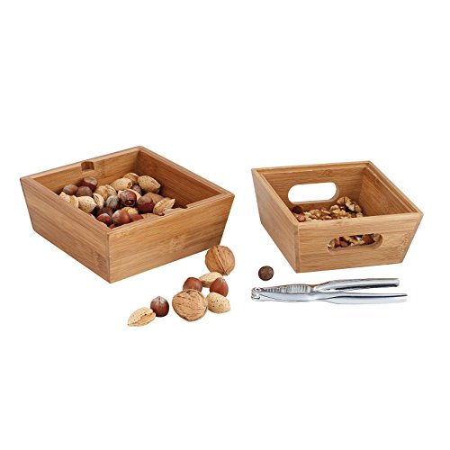 Hochwertiges Nussknacker-Set Holz Nuss-Schale Doppel-Holzschale 2 Nussschalen (Edelstahl Nuss-Knacker, Bambusschale Stapelbar, Nussknacker-Ablage, Nuss-Set, Schale für Nüsse) - 4