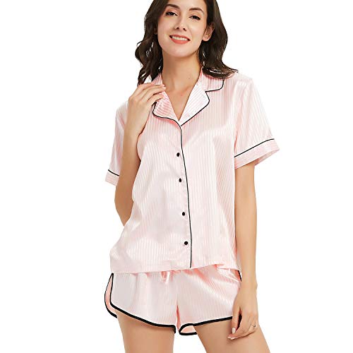 New Dance Femmes Ensemble Pyjama en Satin Manche Longue Vêtements de Nuit pour Toutes Les Saisons